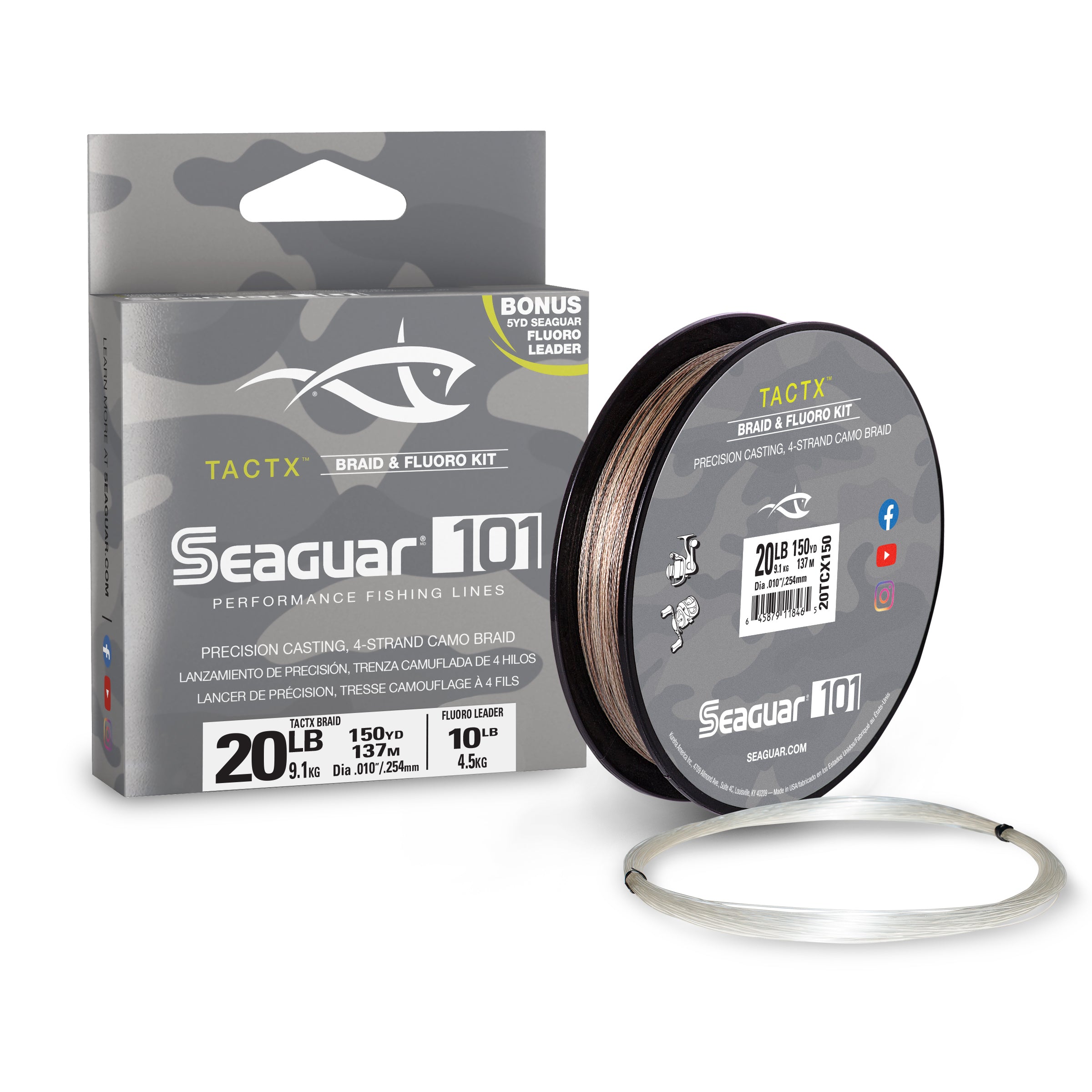 Seaguar 101 Tactx Braid with Fluorocarbon Leader 20lb w 10lb Fluoro Lead