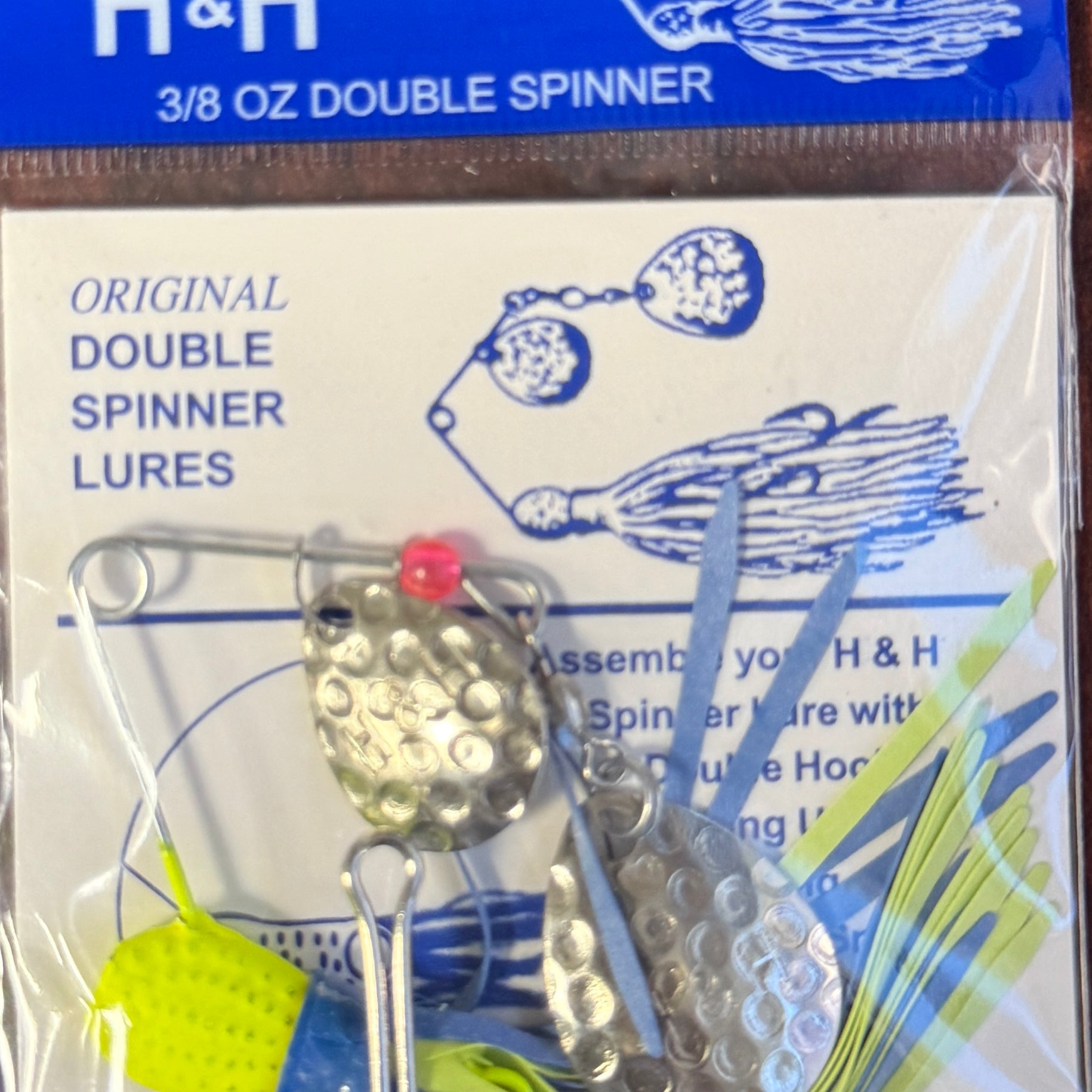 H&H Lure Company Double Colorado Spinner Lure 3/8oz Chartreuse Blue