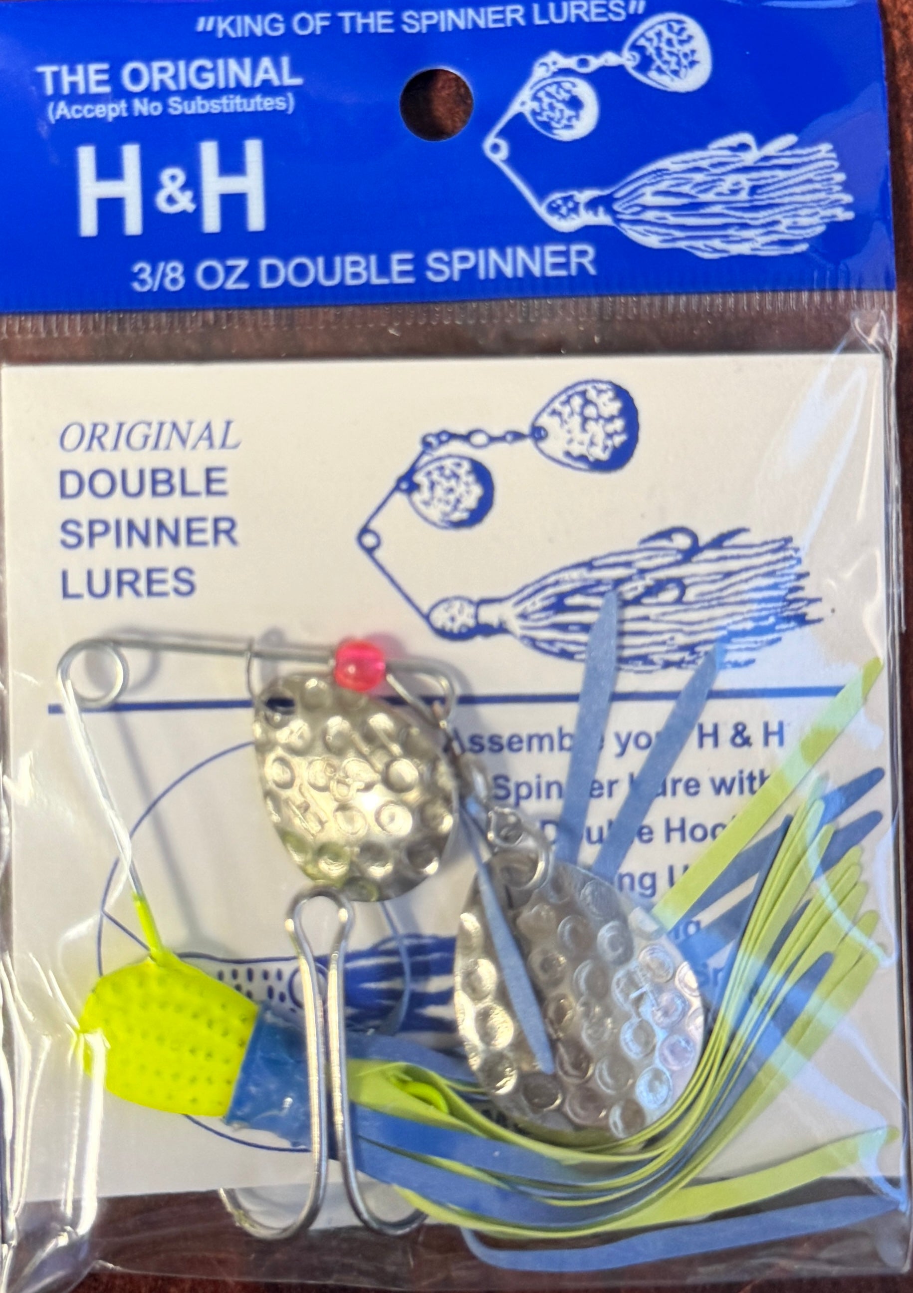 H&H Lure Company Double Colorado Spinner Lure 3/8oz Chartreuse Blue