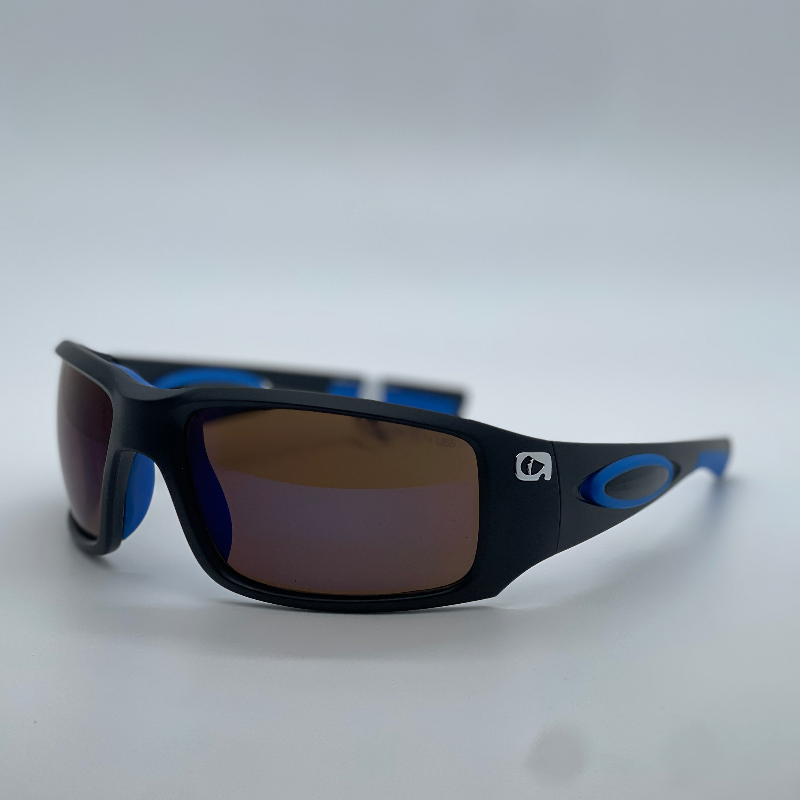 Amphibia Eclipse Sunglasses Matte Black Blue Rubber Amber Wave (ANSI Rated)