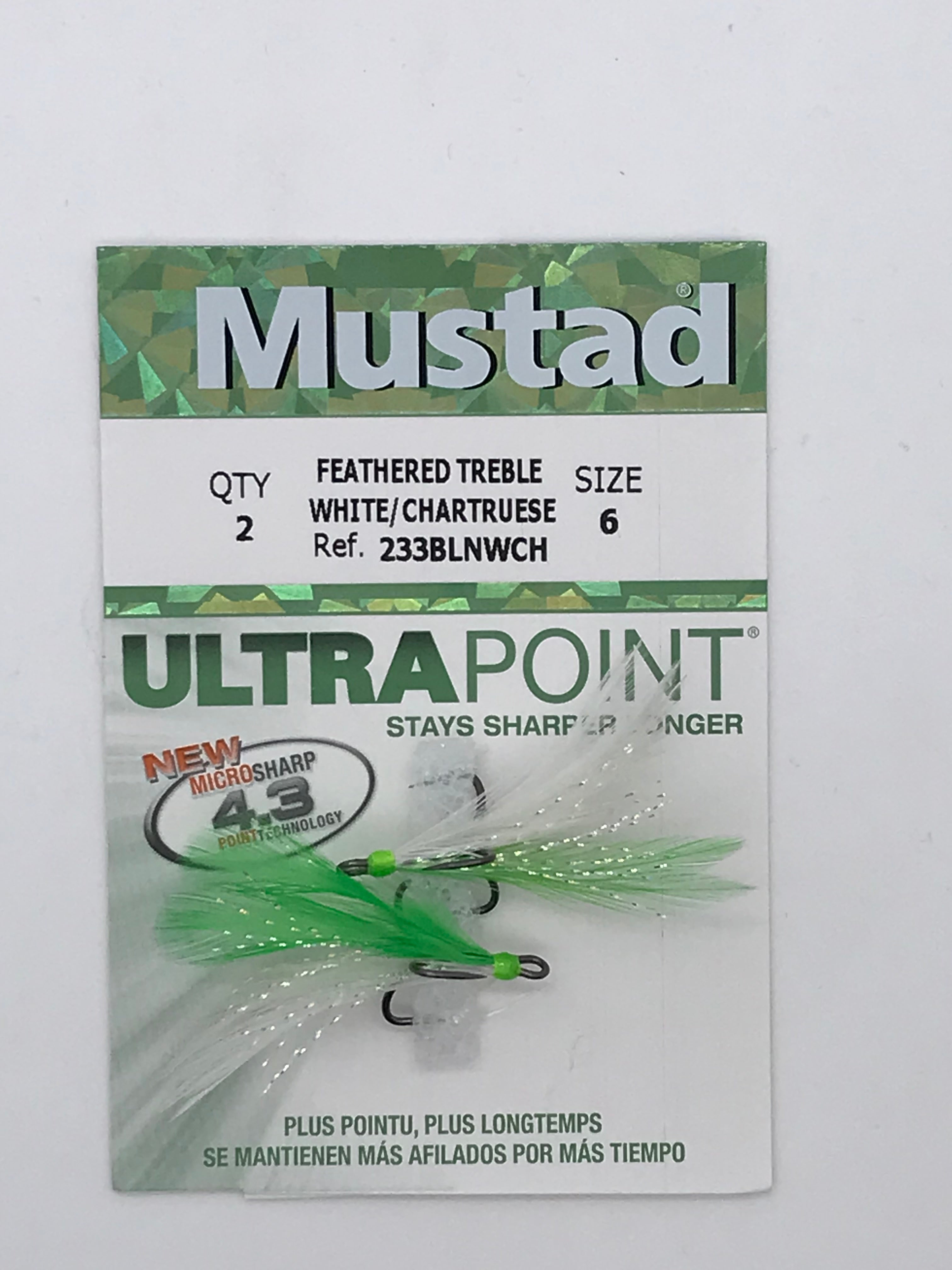 Mustad Feathered Treble White Chartruese