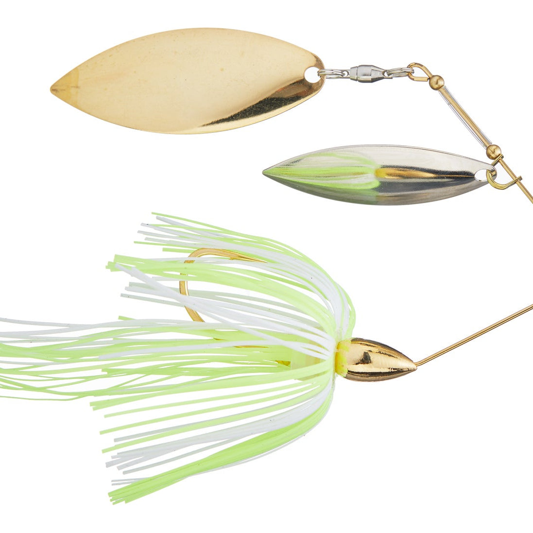 War Eagle Double Willow Spinnerbait Gold Frame Hot White Chartreuse - DBL Wil Sil Gld
