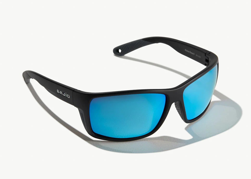 Bajio Bales Beach Sunglasses Black Matte Blue Mirror Glass