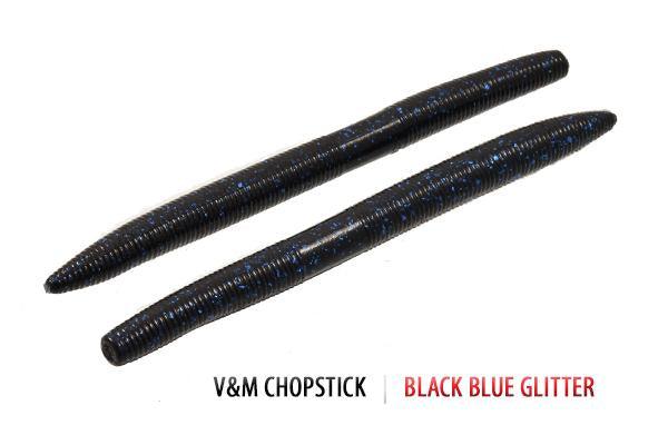 V&M Chopstick Worm 10pk Black Blue Glitter **
