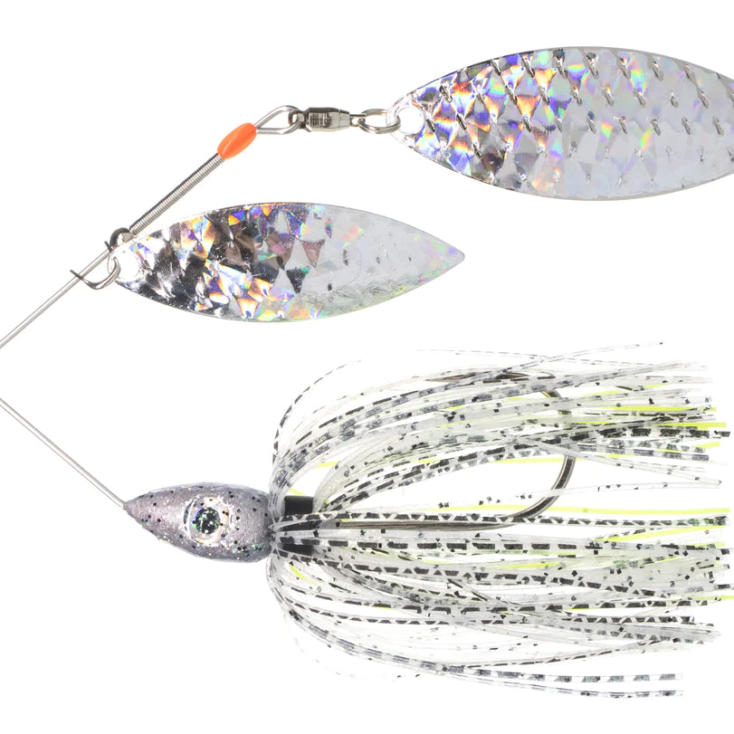 Pulsator Shattered Glass Spinnerbait Bombshell Bass Silver Glass 3 8oz