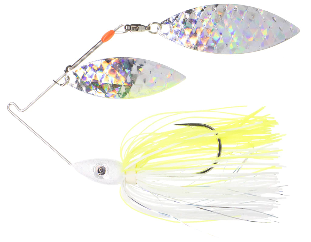 Pulsator Shattered Glass Spinnerbait White and Chartreuse Silver Glass 3 8oz