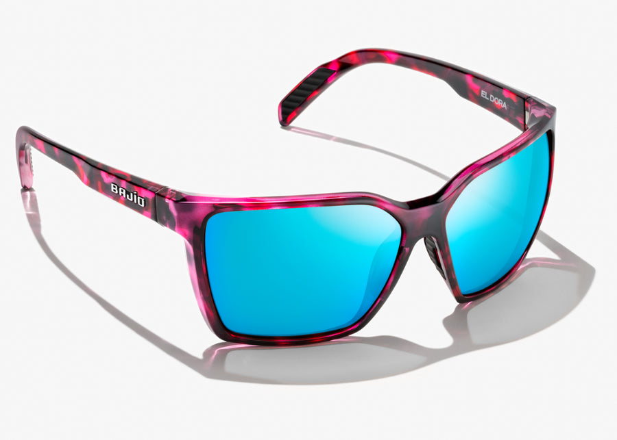 Bajio Eldora Sunglasses Pink Tortoise Blue Mirror Glass