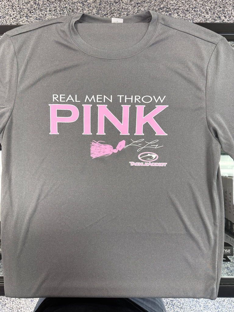 Real Men Throw Pink T-Shirt Gray