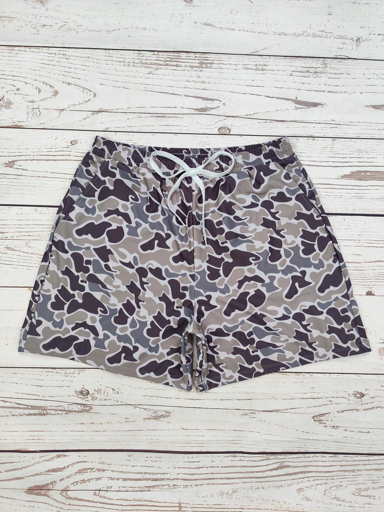 Old School Camouflage Printed Men Swim Trunks