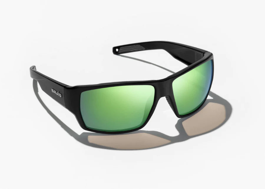 Bajio Vega Sunglasses Black Matte Green Mirror Glass