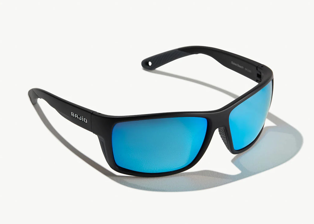 Bajio Bales Beach Sunglasses Black Matte Blue Mirror Glass