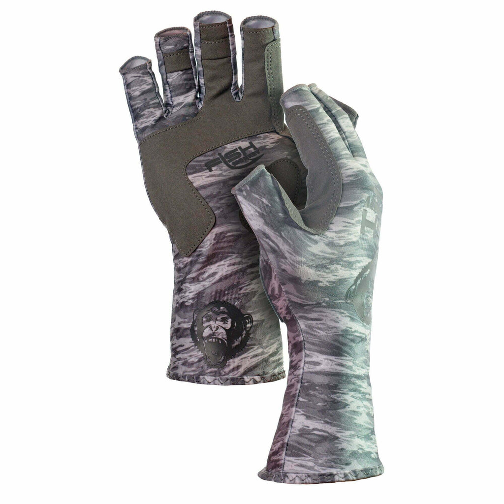 Fish Monkey Half Finger Guide Glove Grey Water Camo