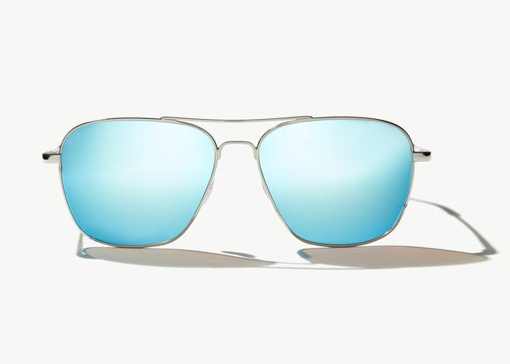 Bajio Snipes Sunglasses Silver Gloss Blue Mirror Poly Lens